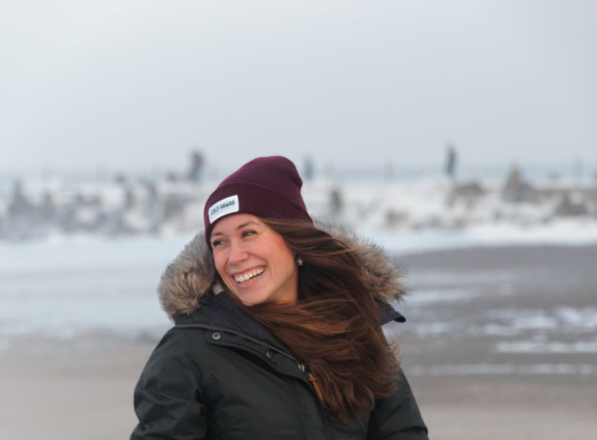 Marisa Roch at the beach in Winter